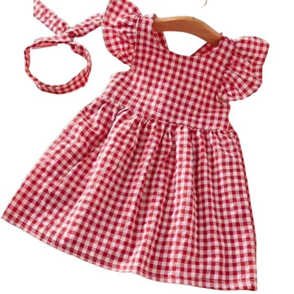 New Girl’s sleeveless, ruffled gingham check dress 2-3 red